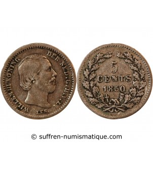 PAYS-BAS, WILLEM III - 5 CENTS ARGENT 1850