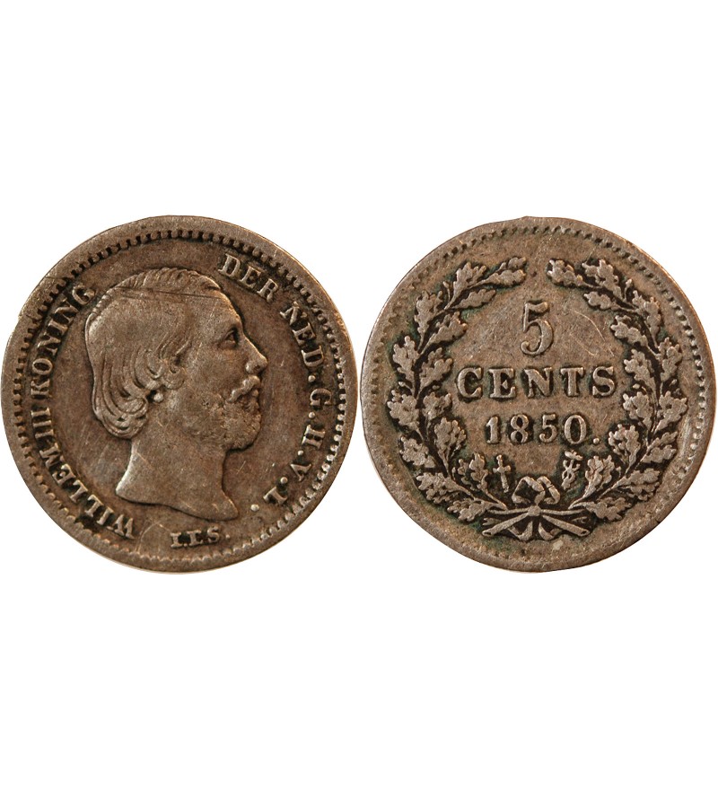 PAYS-BAS, WILLEM III - 5 CENTS ARGENT 1850