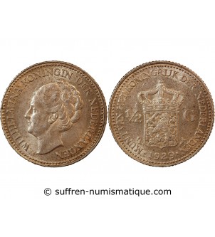 PAYS-BAS, WILHELMINA - 1/2 GULDEN ARGENT 1929