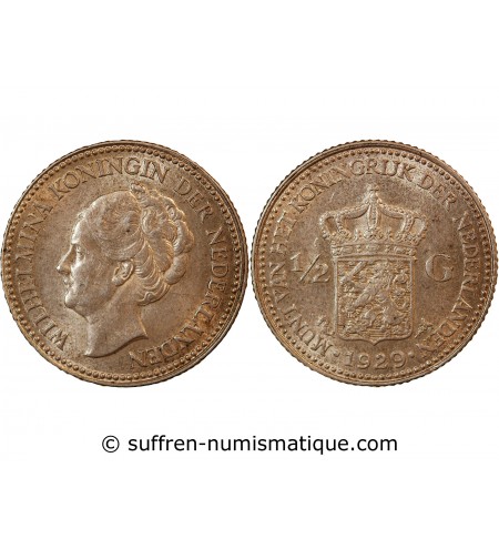 PAYS-BAS, WILHELMINA - 1/2 GULDEN ARGENT 1929