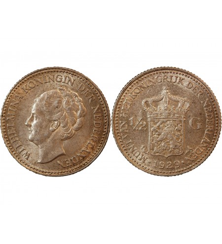 PAYS-BAS, WILHELMINA - 1/2 GULDEN ARGENT 1929