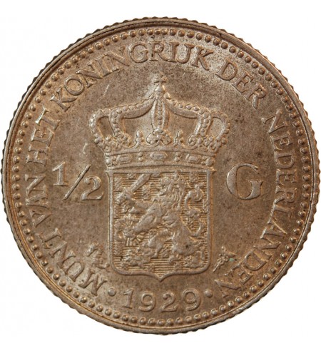 PAYS-BAS, WILHELMINA - 1/2 GULDEN ARGENT 1929