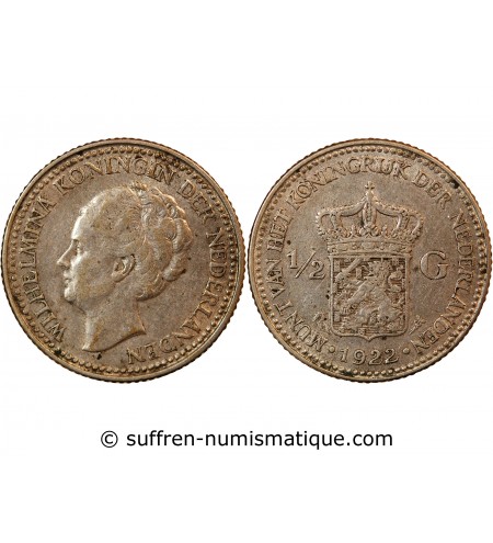 PAYS-BAS, WILHELMINA - 1/2 GULDEN ARGENT 1922
