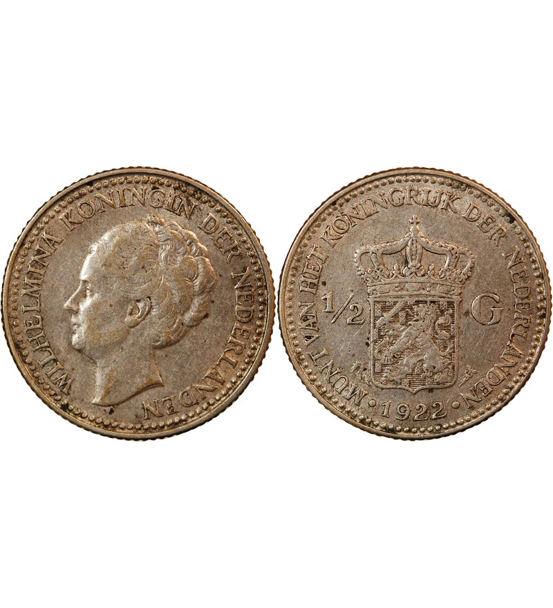 PAYS-BAS, WILHELMINA - 1/2 GULDEN ARGENT 1922