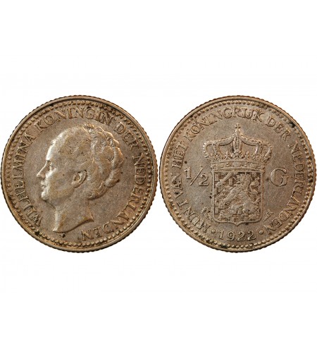 PAYS-BAS, WILHELMINA - 1/2 GULDEN ARGENT 1922
