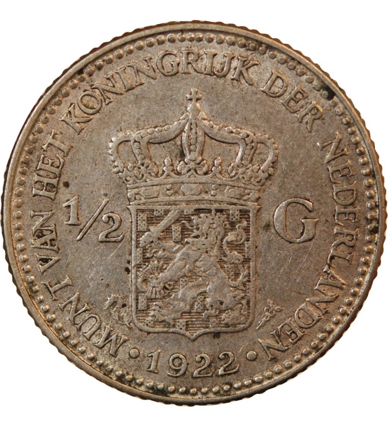 PAYS-BAS, WILHELMINA - 1/2 GULDEN ARGENT 1922