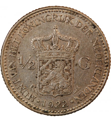PAYS-BAS, WILHELMINA - 1/2 GULDEN ARGENT 1922