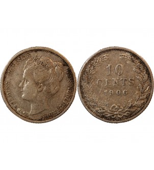PAYS-BAS, WILHELMINA - 10 CENTS ARGENT 1906 2