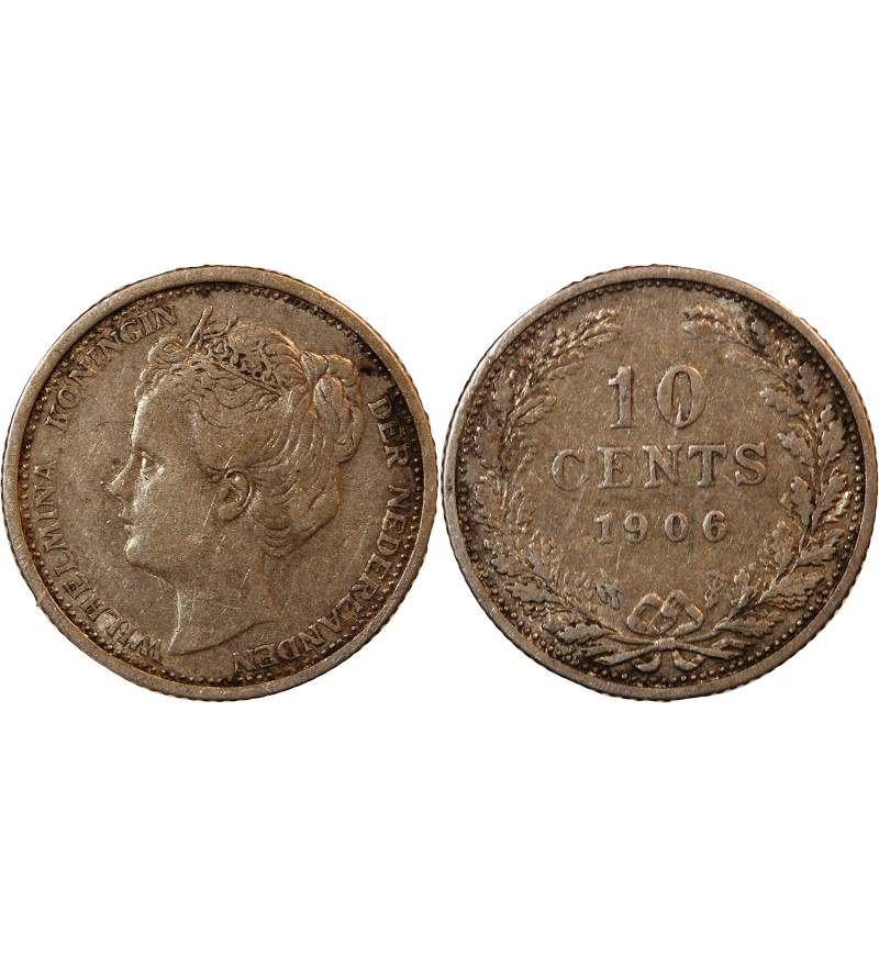 PAYS-BAS, WILHELMINA - 10 CENTS ARGENT 1906