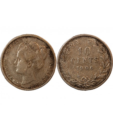 PAYS-BAS, WILHELMINA - 10 CENTS ARGENT 1906