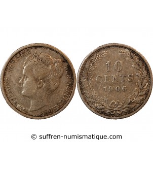 PAYS-BAS, WILHELMINA - 10 CENTS ARGENT 1906