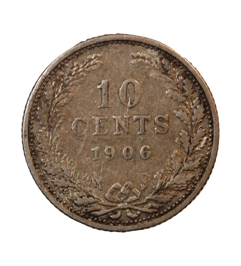 PAYS-BAS, WILHELMINA - 10 CENTS ARGENT 1906