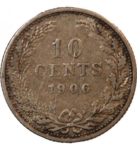 PAYS-BAS, WILHELMINA - 10 CENTS ARGENT 1906