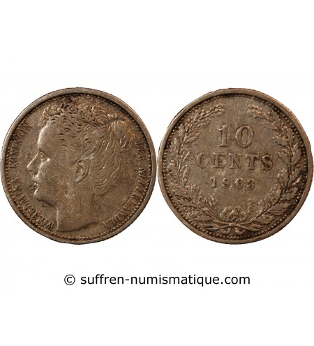 PAYS-BAS, WILHELMINA - 10 CENTS ARGENT 1903