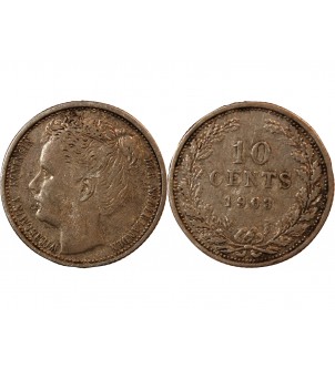 PAYS-BAS, WILHELMINA - 10 CENTS ARGENT 1903 2