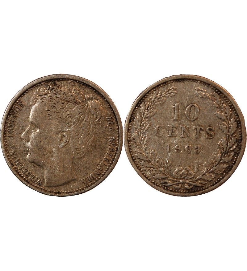 PAYS-BAS, WILHELMINA - 10 CENTS ARGENT 1903