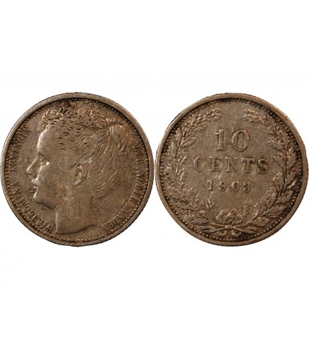 PAYS-BAS, WILHELMINA - 10 CENTS ARGENT 1903