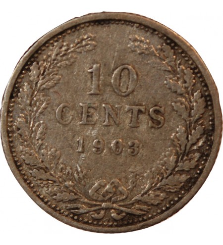 PAYS-BAS, WILHELMINA - 10 CENTS ARGENT 1903