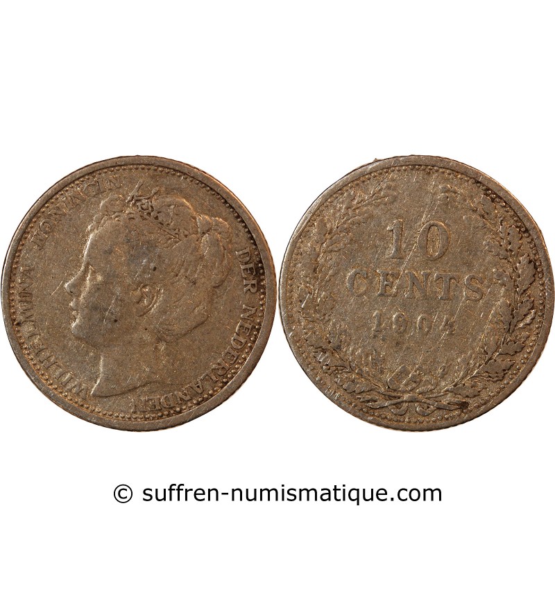 PAYS-BAS, WILHELMINA - 10 CENTS ARGENT 1904