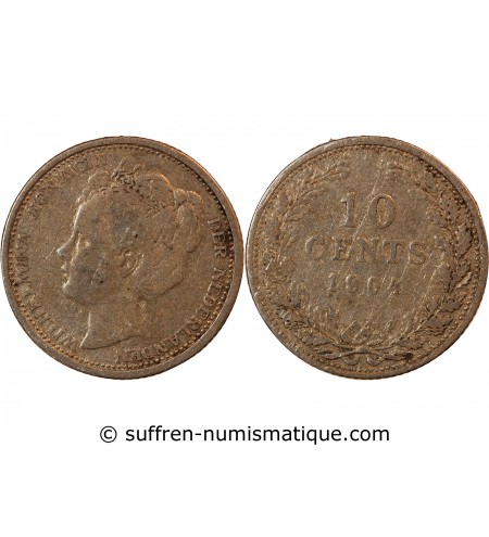 PAYS-BAS, WILHELMINA - 10 CENTS ARGENT 1904
