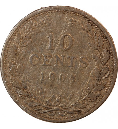 PAYS-BAS, WILHELMINA - 10 CENTS ARGENT 1904