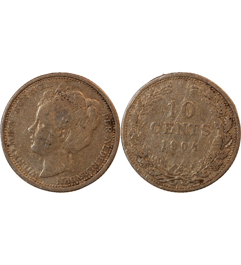 PAYS-BAS, WILHELMINA - 10 CENTS ARGENT 1904