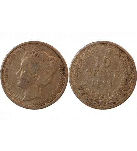 PAYS-BAS, WILHELMINA - 10 CENTS ARGENT 1904
