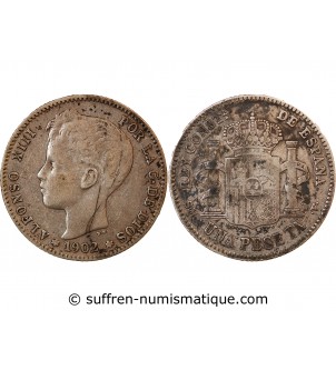 ESPAGNE, ALPHONSE XIII - PESETA ARGENT 1902