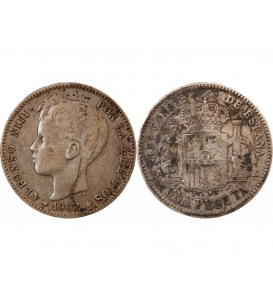 ESPAGNE, ALPHONSE XIII - PESETA ARGENT 1902 2