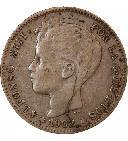 ESPAGNE, ALPHONSE XIII - PESETA ARGENT 1902