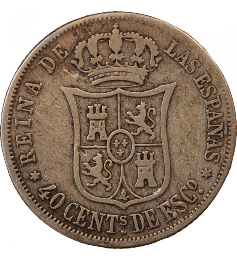 ESPAGNE, ISABELLE II - 40 CENTIMOS ARGENT 1867 - 6 pointes sur étoile