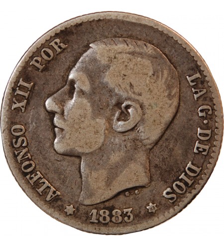 ESPAGNE, ALPHONSE XII - PESETA ARGENT 1883