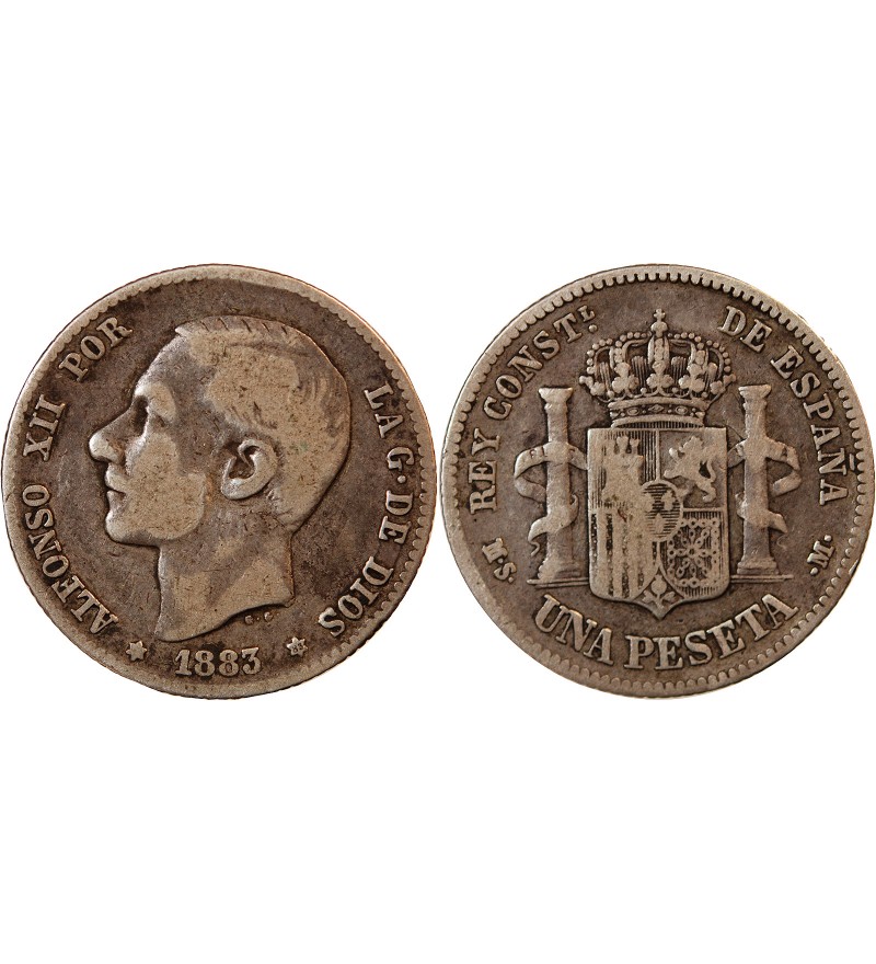 ESPAGNE, ALPHONSE XII - PESETA ARGENT 1883