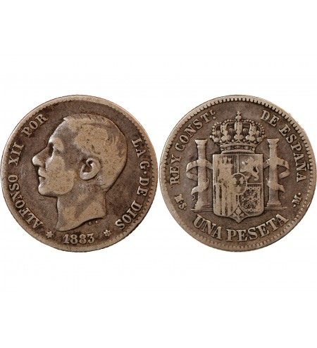 ESPAGNE, ALPHONSE XII - PESETA ARGENT 1883