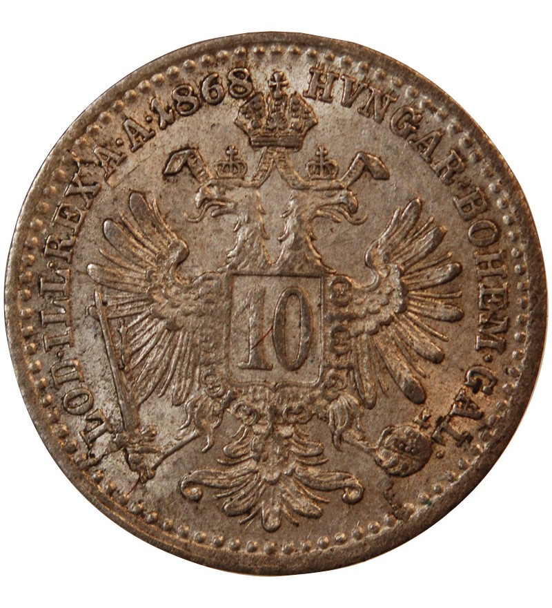 AUTRICHE, FRANÇOIS-JOSEPH Ier - 10 KREUZER ARGENT 1868