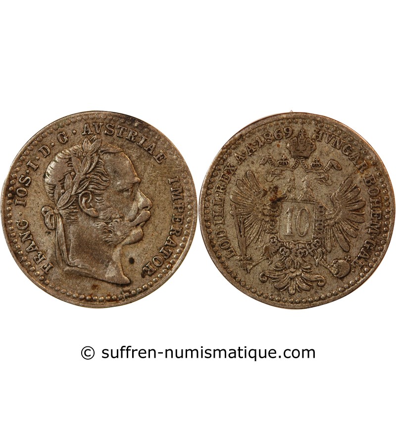 AUTRICHE, FRANÇOIS-JOSEPH Ier - 10 KREUZER ARGENT 1869