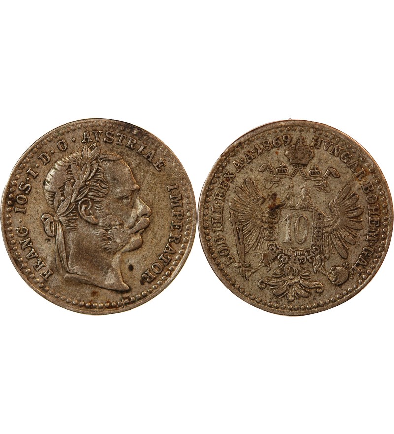 AUTRICHE, FRANÇOIS-JOSEPH Ier - 10 KREUZER ARGENT 1869
