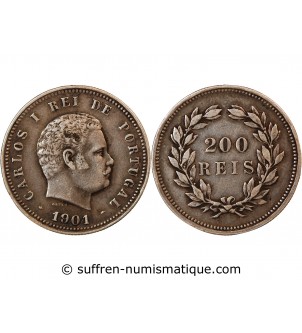 PORTUGAL, CHARLES Ier - 200 REIS ARGENT 1901