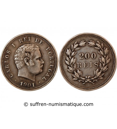 PORTUGAL, CHARLES Ier - 200 REIS ARGENT 1901