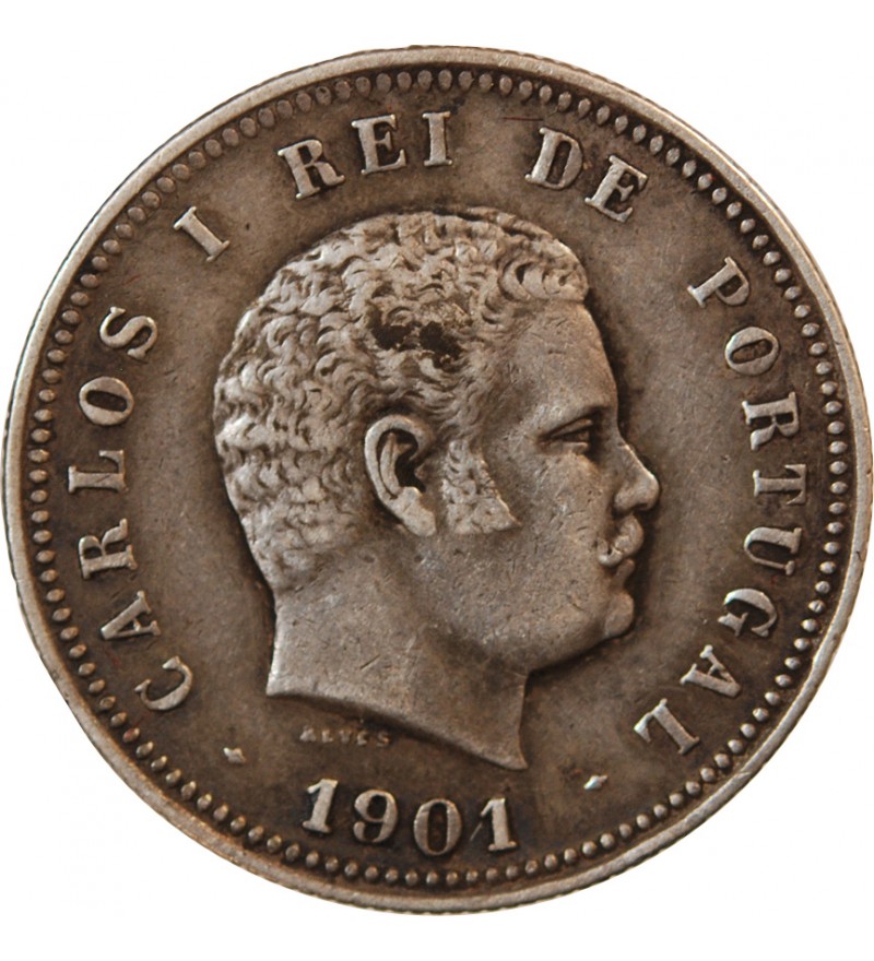 PORTUGAL, CHARLES Ier - 200 REIS ARGENT 1901