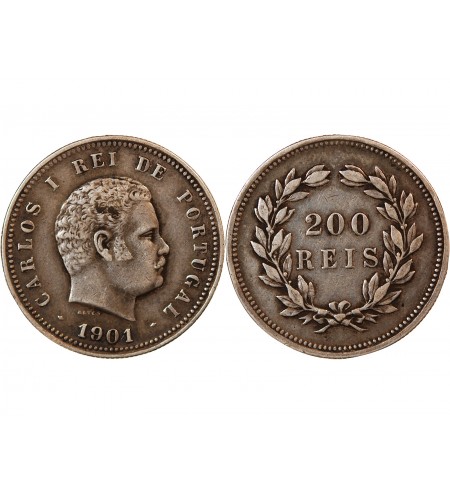 PORTUGAL, CHARLES Ier - 200 REIS ARGENT 1901