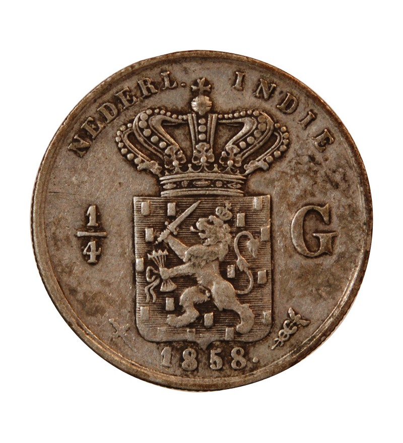 INDES ORIENTALES NÉERLANDAISES, WILLEM III - 1/4 GULDEN ARGENT 1858