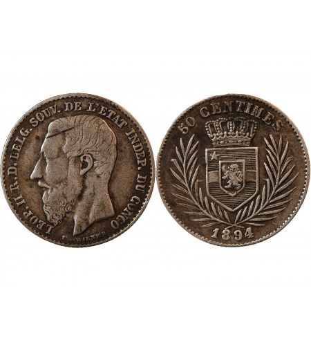 CONGO BELGE, LEOPOLD Ier - 50 CENTIMES ARGENT 1894