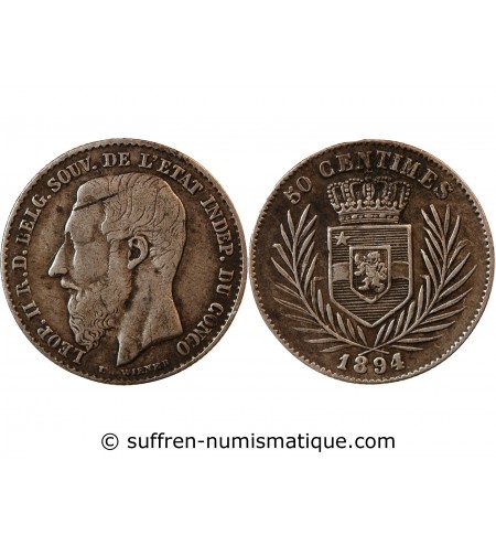 CONGO BELGE, LEOPOLD Ier - 50 CENTIMES ARGENT 1894