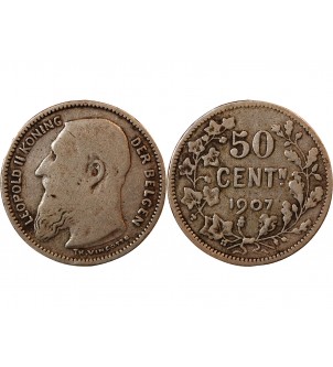 BELGIQUE, LEOPOLD II - 50 CENTIMES ARGENT 1907 - Légende flamande 2