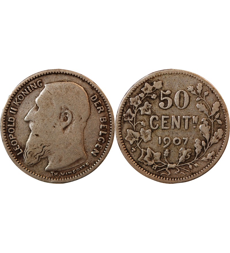 BELGIQUE, LEOPOLD II - 50 CENTIMES ARGENT 1907 - Légende flamande
