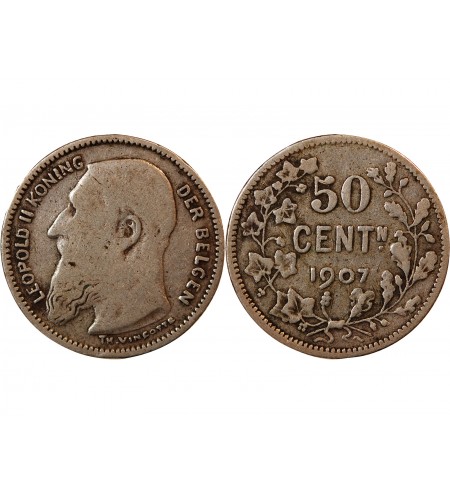 BELGIQUE, LEOPOLD II - 50 CENTIMES ARGENT 1907 - Légende flamande