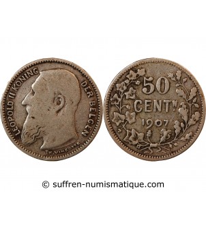 BELGIQUE, LEOPOLD II - 50 CENTIMES ARGENT 1907 - Légende flamande