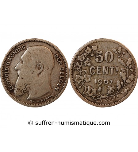 BELGIQUE, LEOPOLD II - 50 CENTIMES ARGENT 1907 - Légende flamande