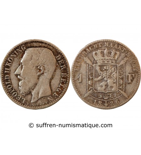 BELGIQUE, LEOPOLD II - 1 FRANC ARGENT 1886 - Légende flamande